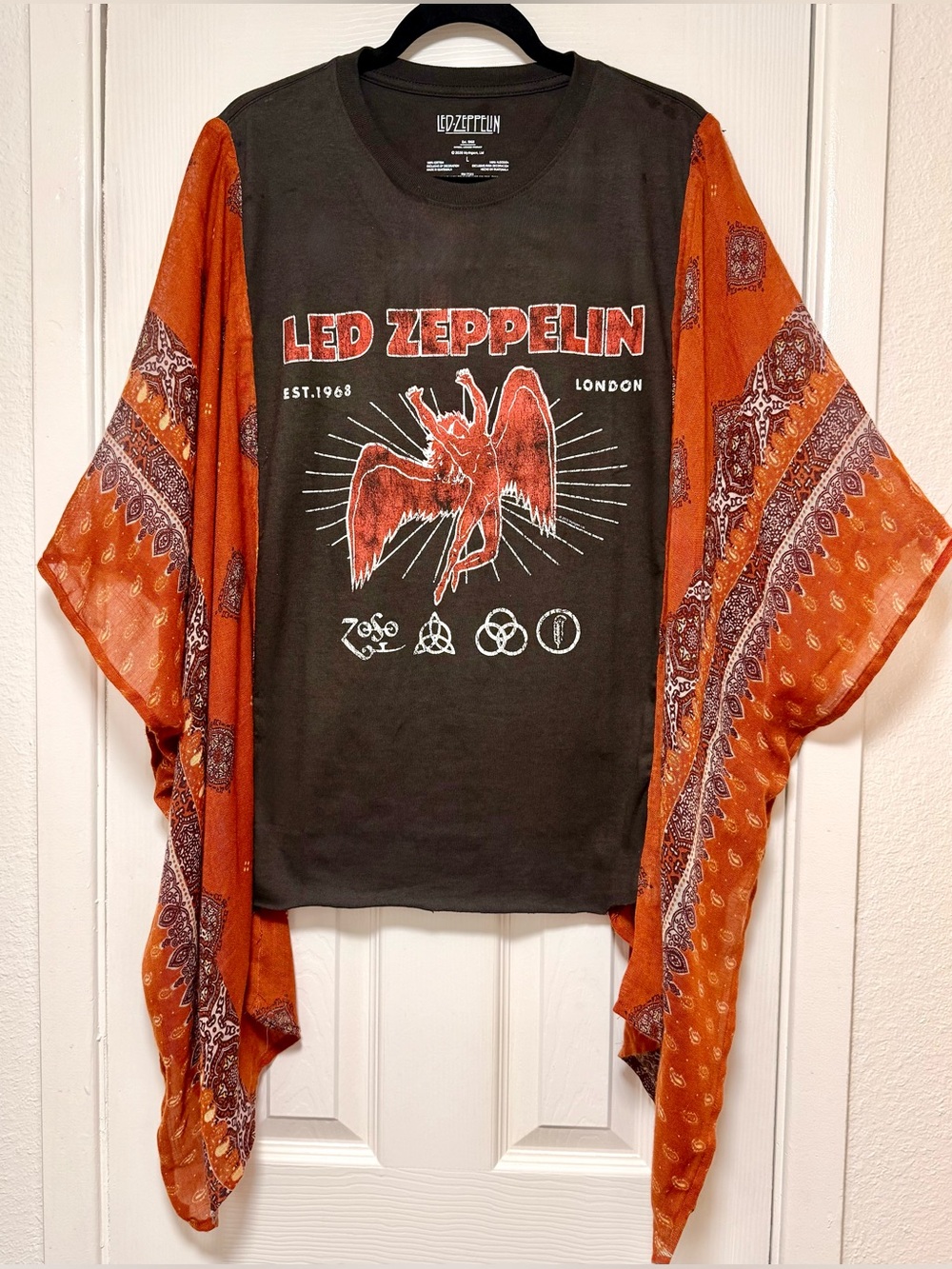 Led Zeppelin Black Graphic T with Orange Kimono Bandana Sleeves
